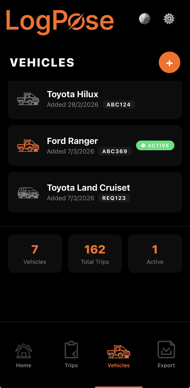 LogPose vehicles screen