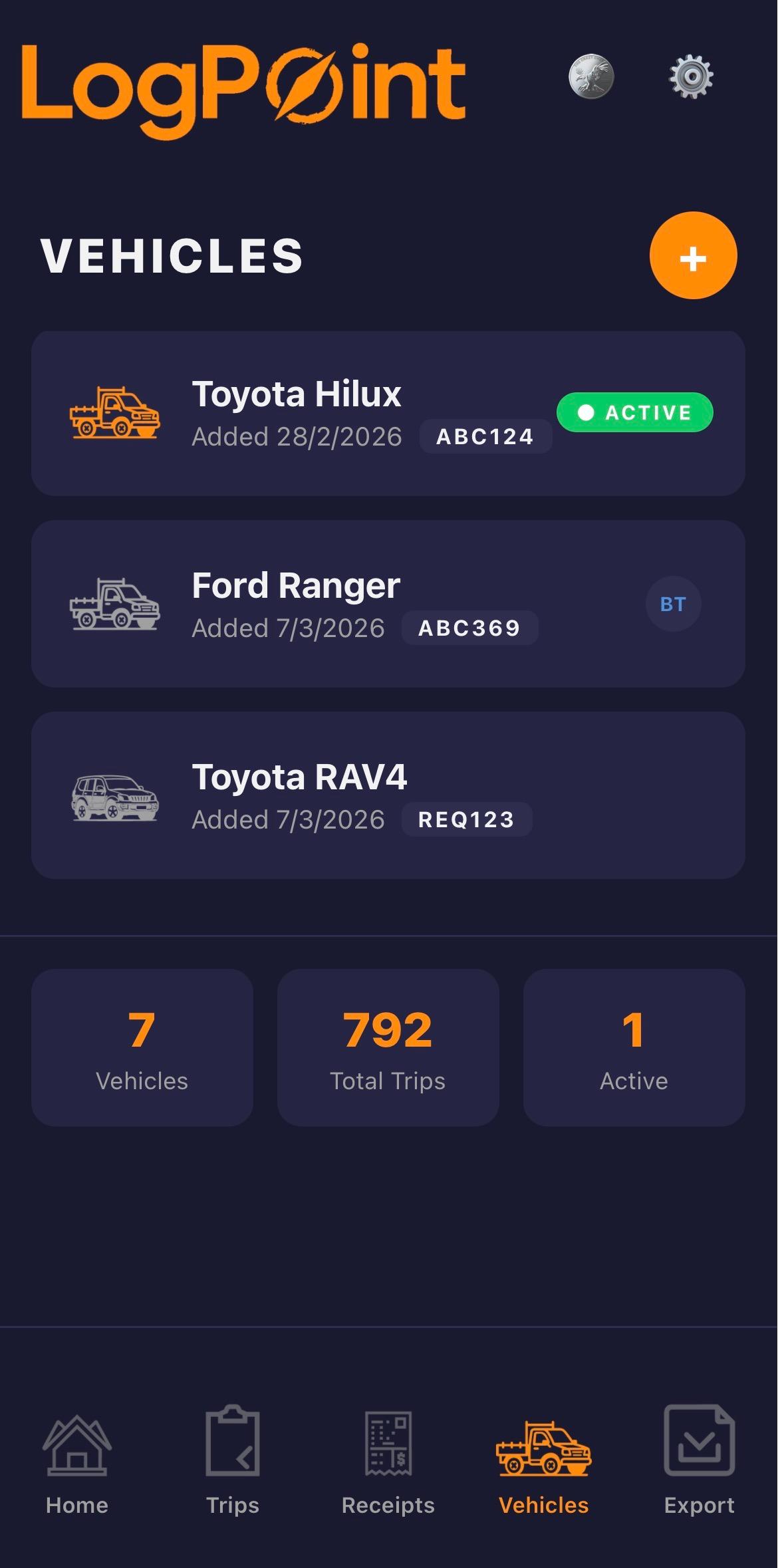 LogPoint Vehicles screen